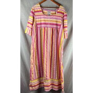 Cozee Corner Muumuu Women's Plus Size 2X Pink Stripe Zip Cotton Blend Patio Gown